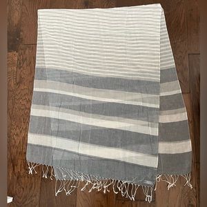 NWOT Lands’ End Lightweight Blue Gray White Stripe Fringe Scarf